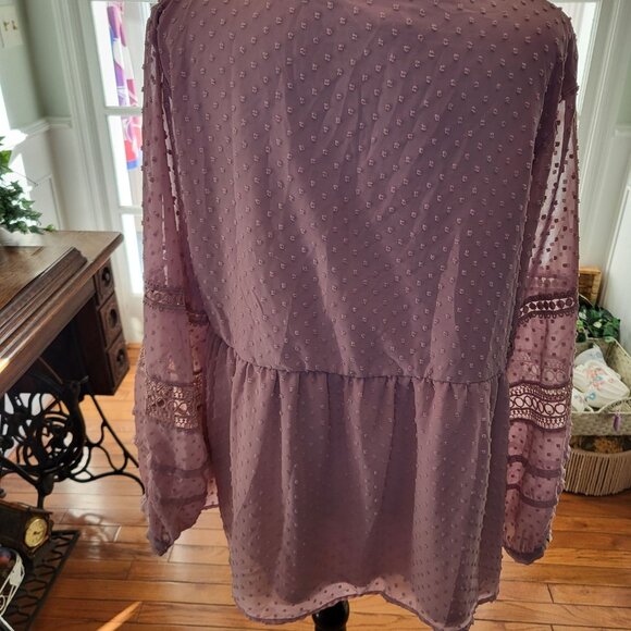 Dusty Mauve Clip Dot Crochet Babydoll Top Indigo Soul XL Coquette Fairy Glenda - Picture 2 of 6